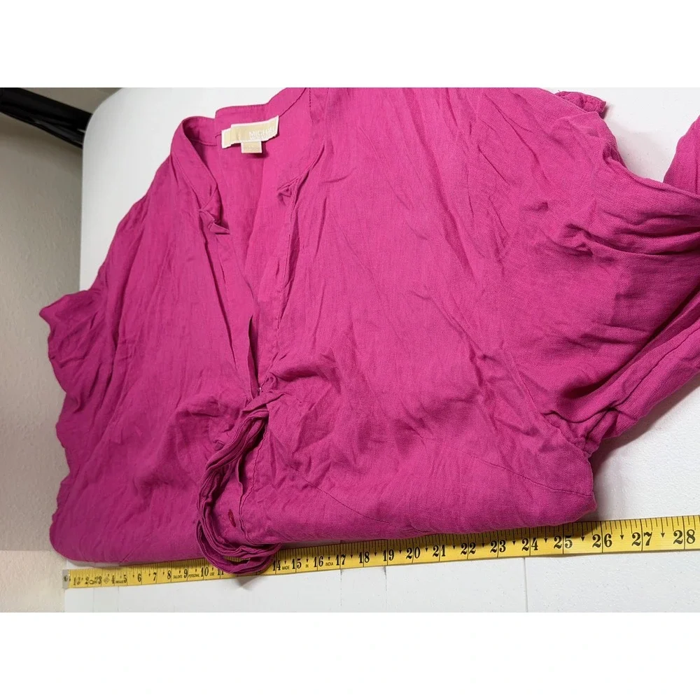Michael Kors Top Women 3X Pink Button Up Summer Linen Blend Casual V-Neck Travel